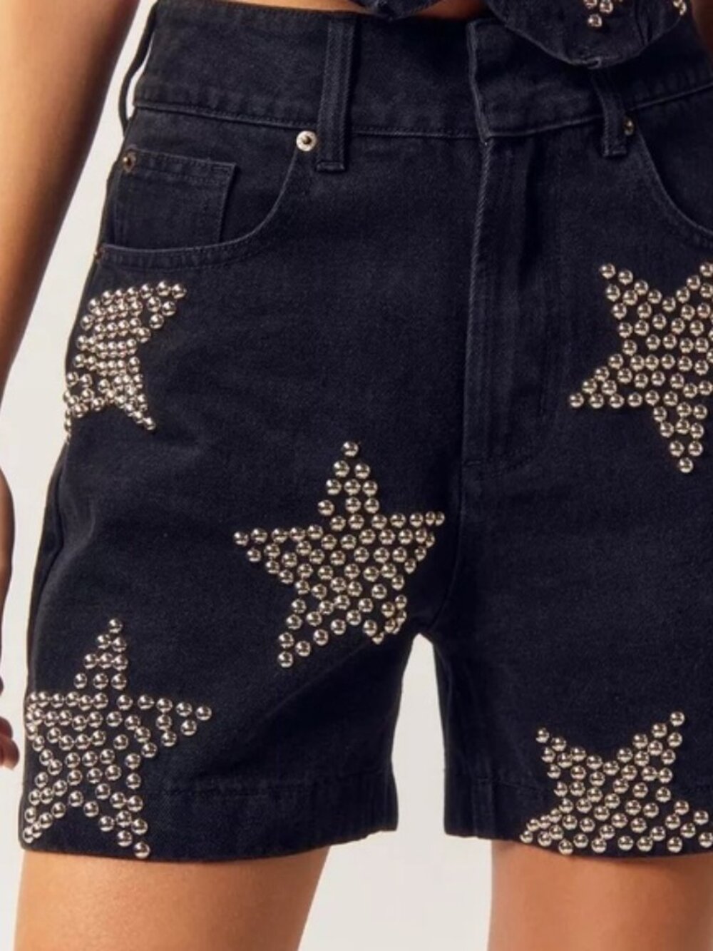 Nasty Gal Star Studded Denim Shorts - Size 12, Washed Black